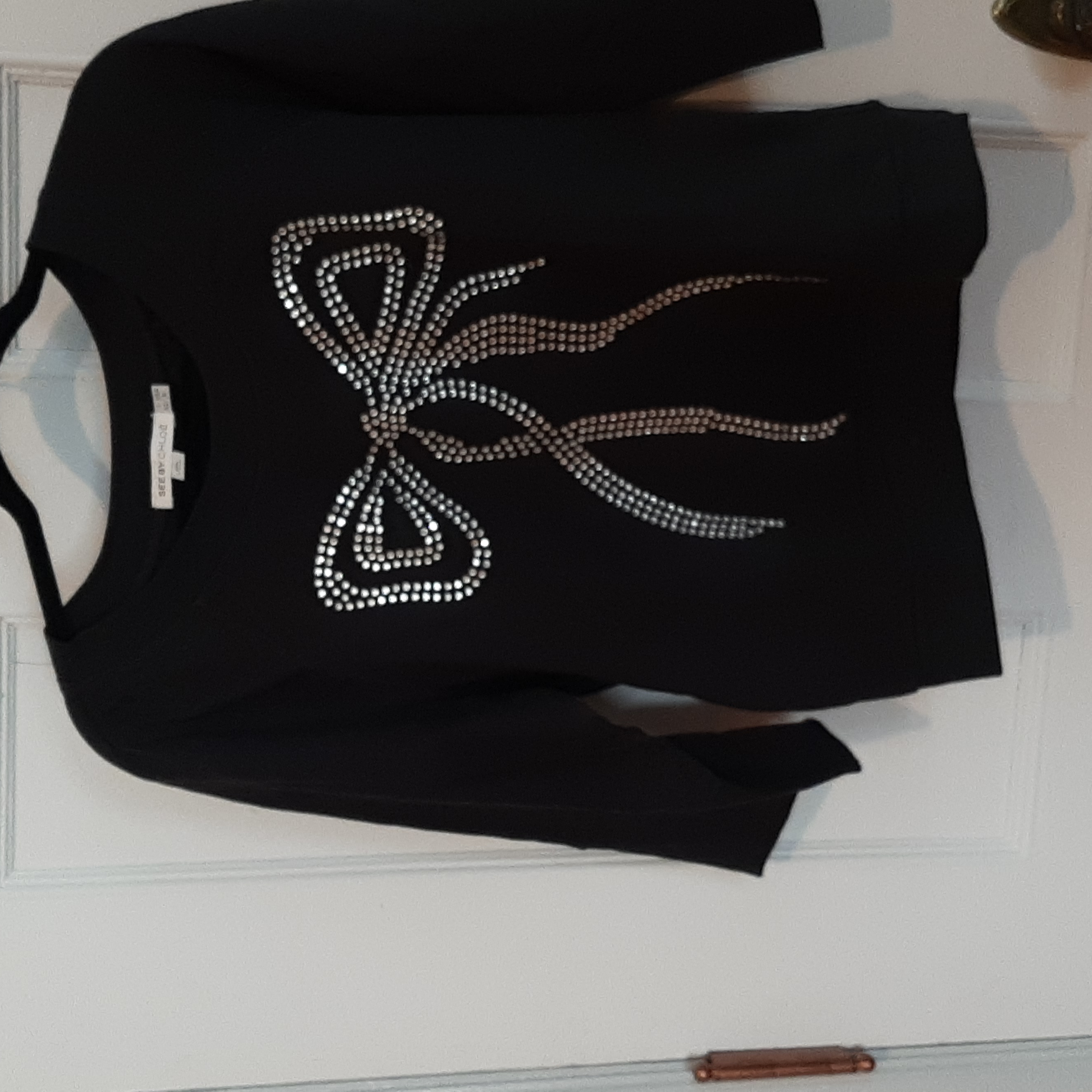 See By Chloe Bedazzled Bow Black 3/4 Length Shirt